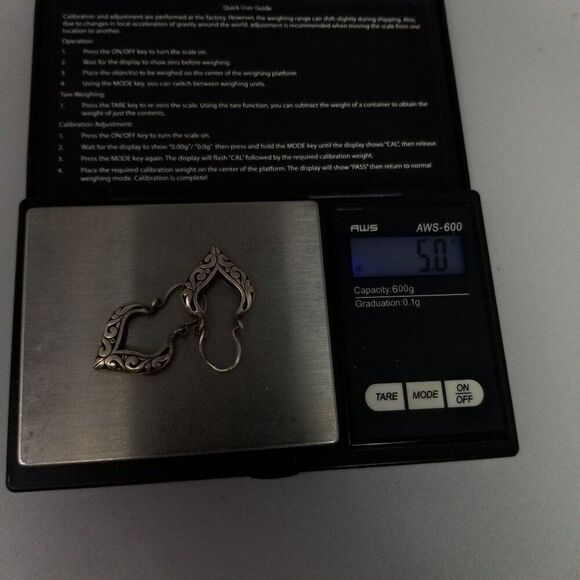 Vintage Silver Tone Pointed Hoop Dangle Earrings, Scroll Design Cut Outs, Estate - Picture 4 of 7